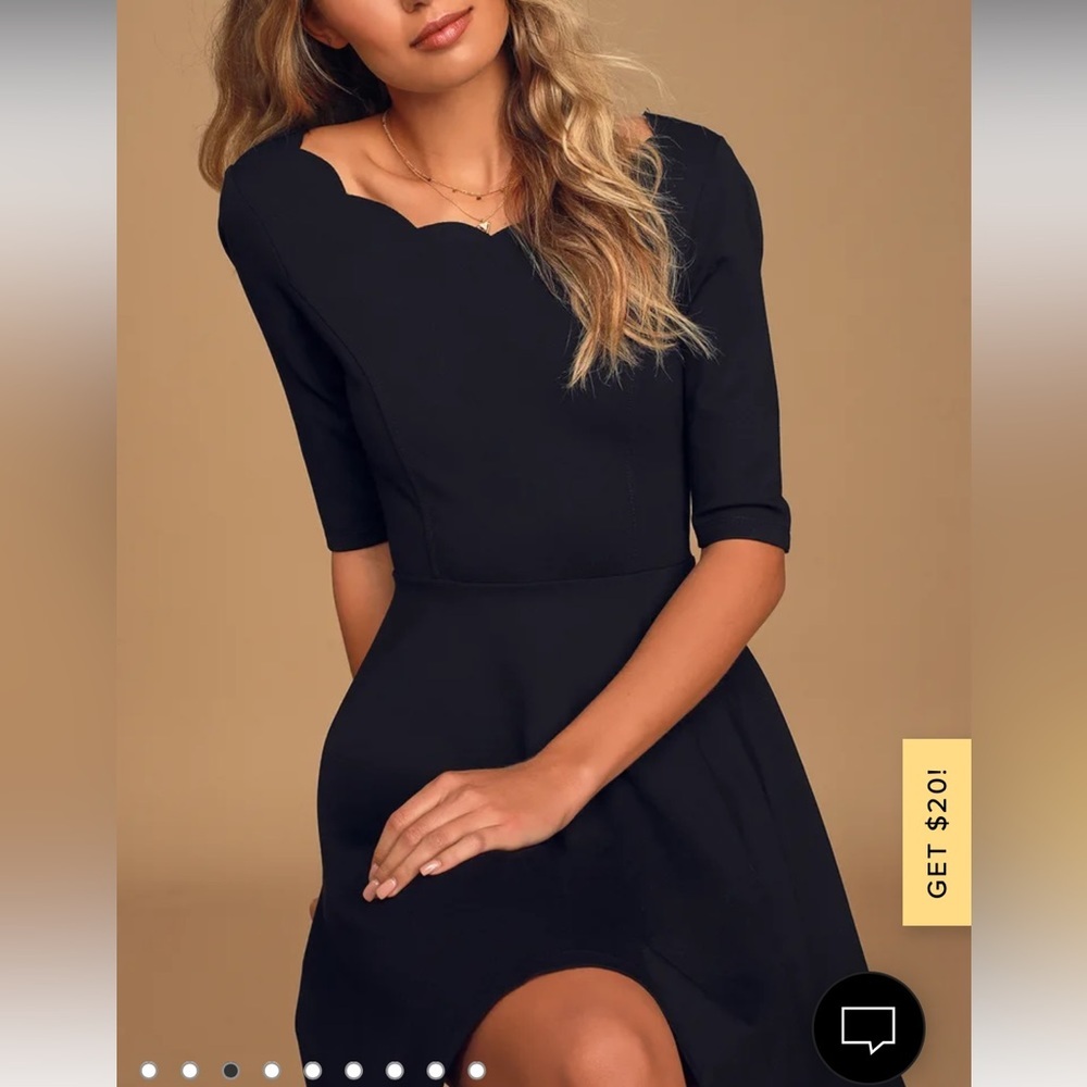 A6 - 334 Lulus black scalloped half sleeve skater dress size medium